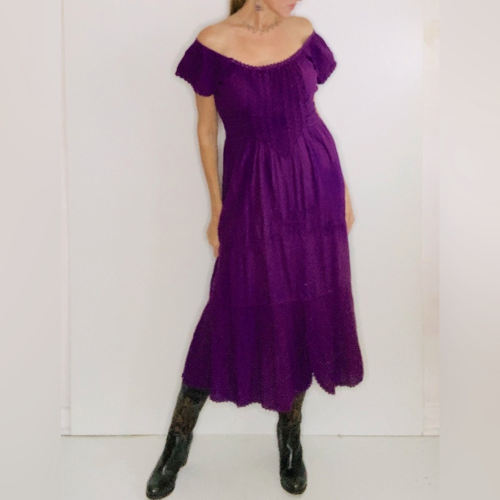 Yes this colour is real! 💜Vintage Soft Pure Peruvian Cotton Midi Purple Dress💜